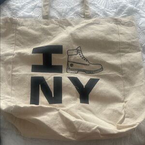 Timberland Cream Canvas Tote Bag with Black Print
